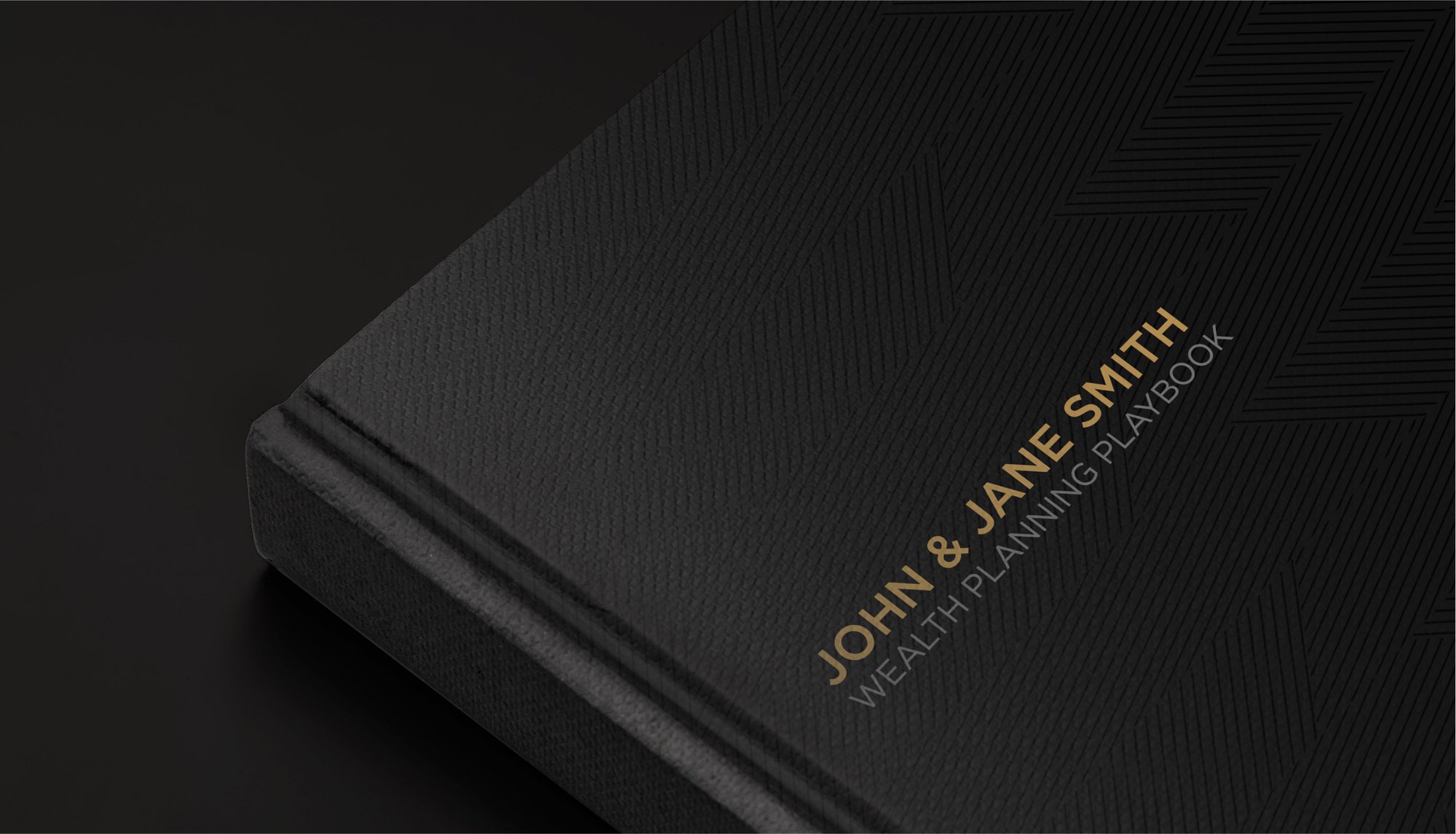 Hardcover client Playbook on black background.